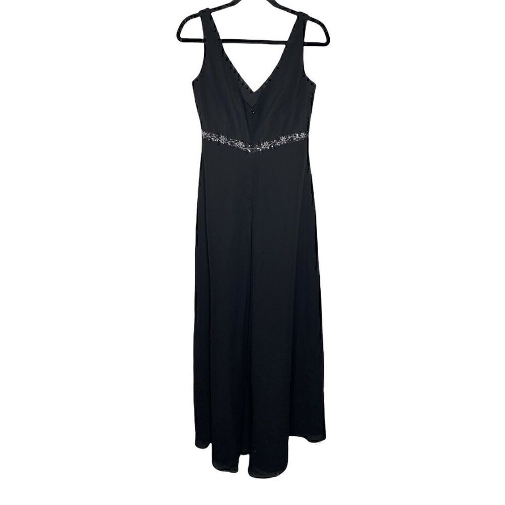 Michaelangelo Dress Size 10 NEW Maxi Beaded V Neck Black Sleeveless MSRP $148 - Picture 2 of 4